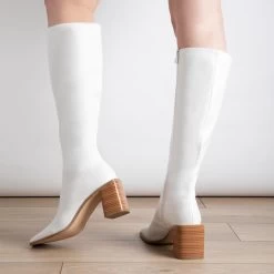 RAID Blick Block Heeled Long Boot In Off White -Chic Shoes Shop blick off white 4