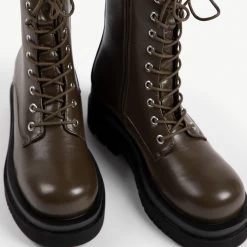 RAID Dahlia Chunky Lace Up Boot In Khaki -Chic Shoes Shop dahlia khaki 5