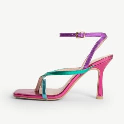 RAID Dorneah Wide Fit Square Toe Post Sandal In Pink Multi -Chic Shoes Shop dorneah pink 1