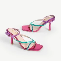 RAID Dorneah Wide Fit Square Toe Post Sandal In Pink Multi -Chic Shoes Shop dorneah pink 5