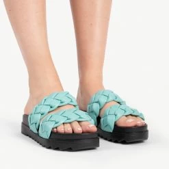 RAID Finch Chunky Slider In Aqua -Chic Shoes Shop finch aquq blue 3