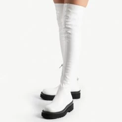 RAID Jade Over The Knee Boot In White -Chic Shoes Shop jade off white 2