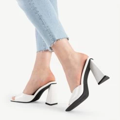 BEBO Kyrah Heeled Mule In White -Chic Shoes Shop kyrah white 2