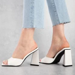 BEBO Kyrah Heeled Mule In White -Chic Shoes Shop kyrah white 4