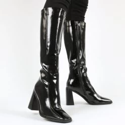RAID Lenore Knee High Boot In Black Crinkle Patent