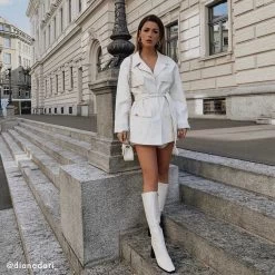 RAID Lenore Knee High Boot In Off White Crinkle Patent -Chic Shoes Shop lenore white 1 1