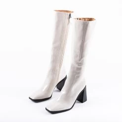 RAID Lenore Knee High Boot In Off White Crinkle Patent -Chic Shoes Shop lenore white 2