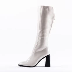 RAID Lenore Knee High Boot In Off White Crinkle Patent -Chic Shoes Shop lenore white