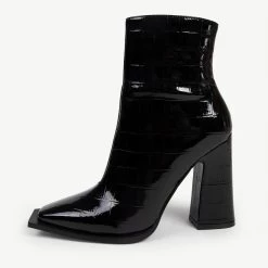 RAID Livvy Block Heeled Ankle Boot In Black Croc -Chic Shoes Shop livvy black croc 1
