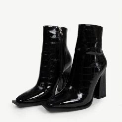 RAID Livvy Block Heeled Ankle Boot In Black Croc -Chic Shoes Shop livvy black croc 3