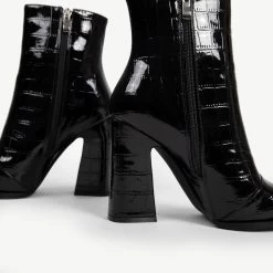 RAID Livvy Block Heeled Ankle Boot In Black Croc -Chic Shoes Shop livvy black croc 6