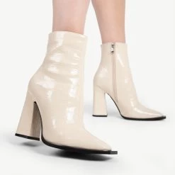 RAID Livvy Block Heeled Ankle Boot In White Croc