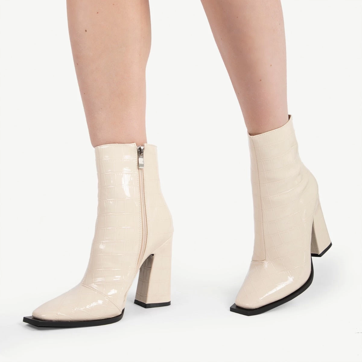 RAID Livvy Block Heeled Ankle Boot In White Croc 7 RAID Livvy Block Heeled Ankle Boot In White Croc - Image 5