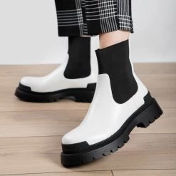 RAID Lyra Chunky Ankle Boot In White -Chic Shoes Shop lyra white 2