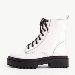 RAID Obey Wide Fit Chunky Hiker Boot In White -Chic Shoes Shop obey white 1 1