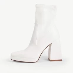 RAID Recruit Block Heeled Ankle Boot In White -Chic Shoes Shop recruit white 1 1