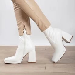 RAID Recruit Block Heeled Ankle Boot In White -Chic Shoes Shop recruit white 2 1
