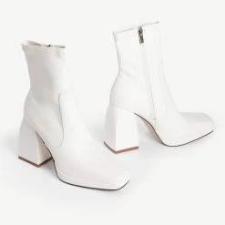 RAID Recruit Block Heeled Ankle Boot In White -Chic Shoes Shop recruit white 5 1