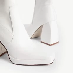 RAID Recruit Block Heeled Ankle Boot In White -Chic Shoes Shop recruit white 6 1