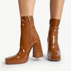 RAID Silonna Ankle Boot In Brown Croc -Chic Shoes Shop silonna brown croc 3