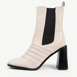 RAID Tabbie Block Heeled Boot In Off White -Chic Shoes Shop tabbie white 1