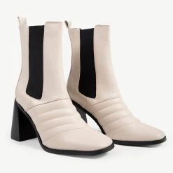 RAID Tabbie Block Heeled Boot In Off White -Chic Shoes Shop tabbie white 3