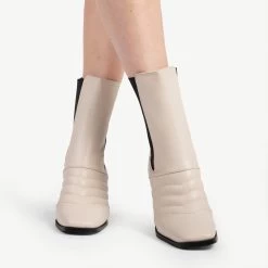 RAID Tabbie Block Heeled Boot In Off White -Chic Shoes Shop tabbie white 4