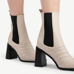 RAID Tabbie Block Heeled Boot In Off White -Chic Shoes Shop tabbie white 6