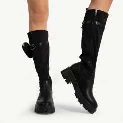 RAID Zyon Chunky Long Boot In Black -Chic Shoes Shop zyon black pu 3